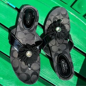 COACH BLACK SUKI FLIP FLOP THONG SANDALS LEATHER FRINGE CASUAL SUMMER SZ 5.5